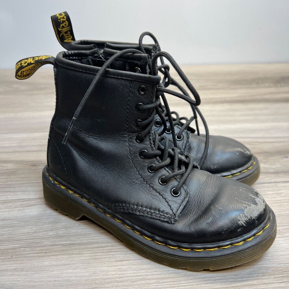 Dr. Martens Junior Kids 1460 Softy T Black Leather Lace‎ Up ZIP Boots Size 13 US